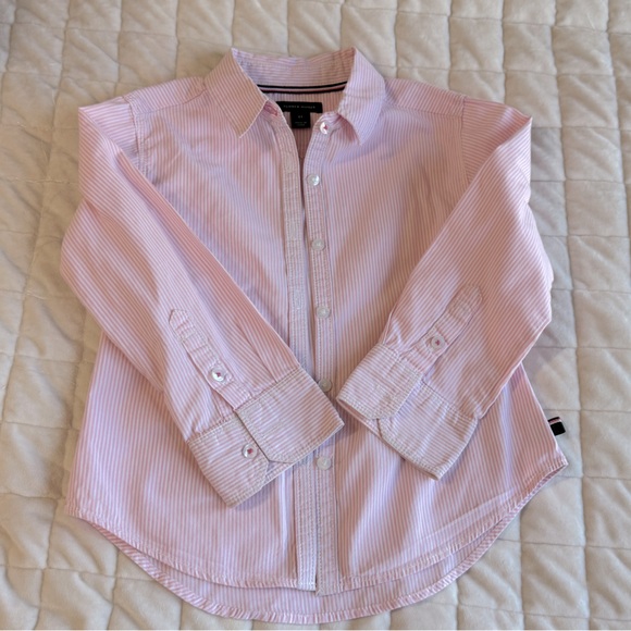 Boys Tommy Hilfiger Pink & white striped button down, 4T - Picture 1 of 2